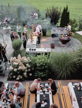 Summer party on the terrace with fire and band