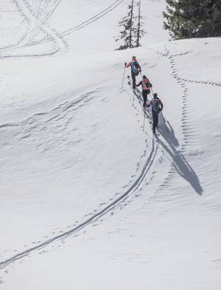 Gruppe von Skitourengeher im Schnee