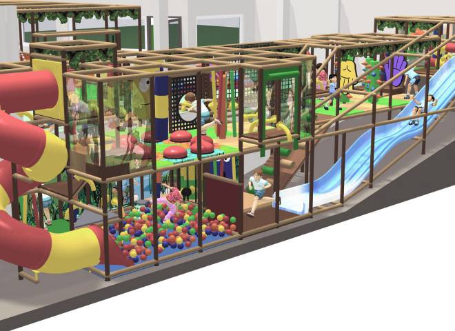 Indoor-Spielplatz mit Rutschen, Kletterelementen und Bällebad in der Fun Arena im Hotel die HOCHKÖNIGIN in Maria Alm – Spielspaß für Kinder.