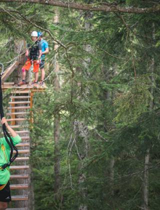 Flying Fox zwischen Baumwipfeln 