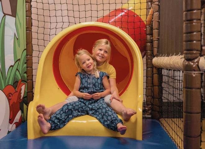 Children sitting on slide